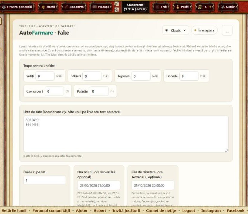 Panoul Fake din Piața centrală, cu lista de sate și trupele pentru un fake