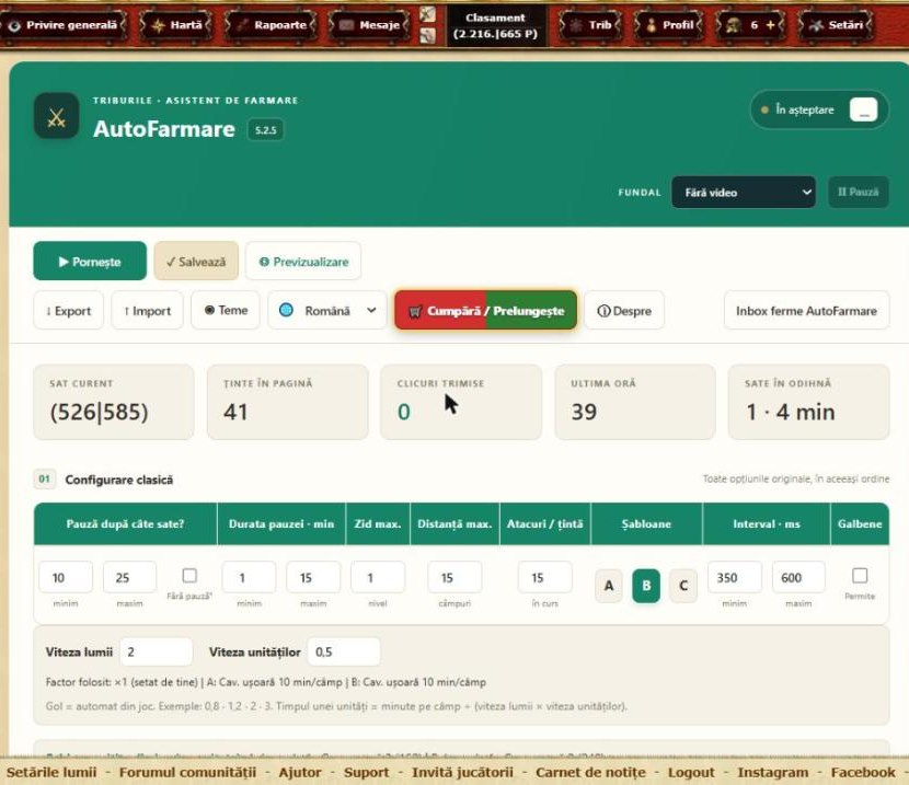 Panoul AutoFarmare în asistentul de farmare