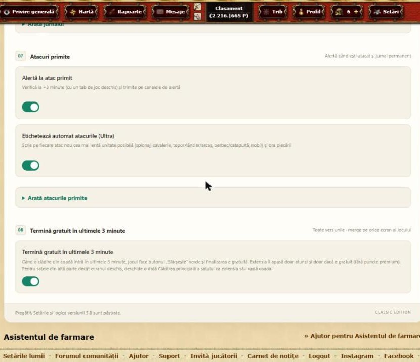 Atacuri primite și secțiunea „Termină gratuit în ultimele 3 minute”